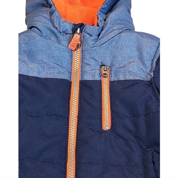Carter's Toddler Boy Blue And Orange Hooded Quilted Puffer Winter Jacket Size 2T - Picture 7 of 10